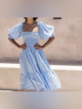 R. vivimos cotton plaid, puff sleeves,off the shoulder boho midi dress, size XL